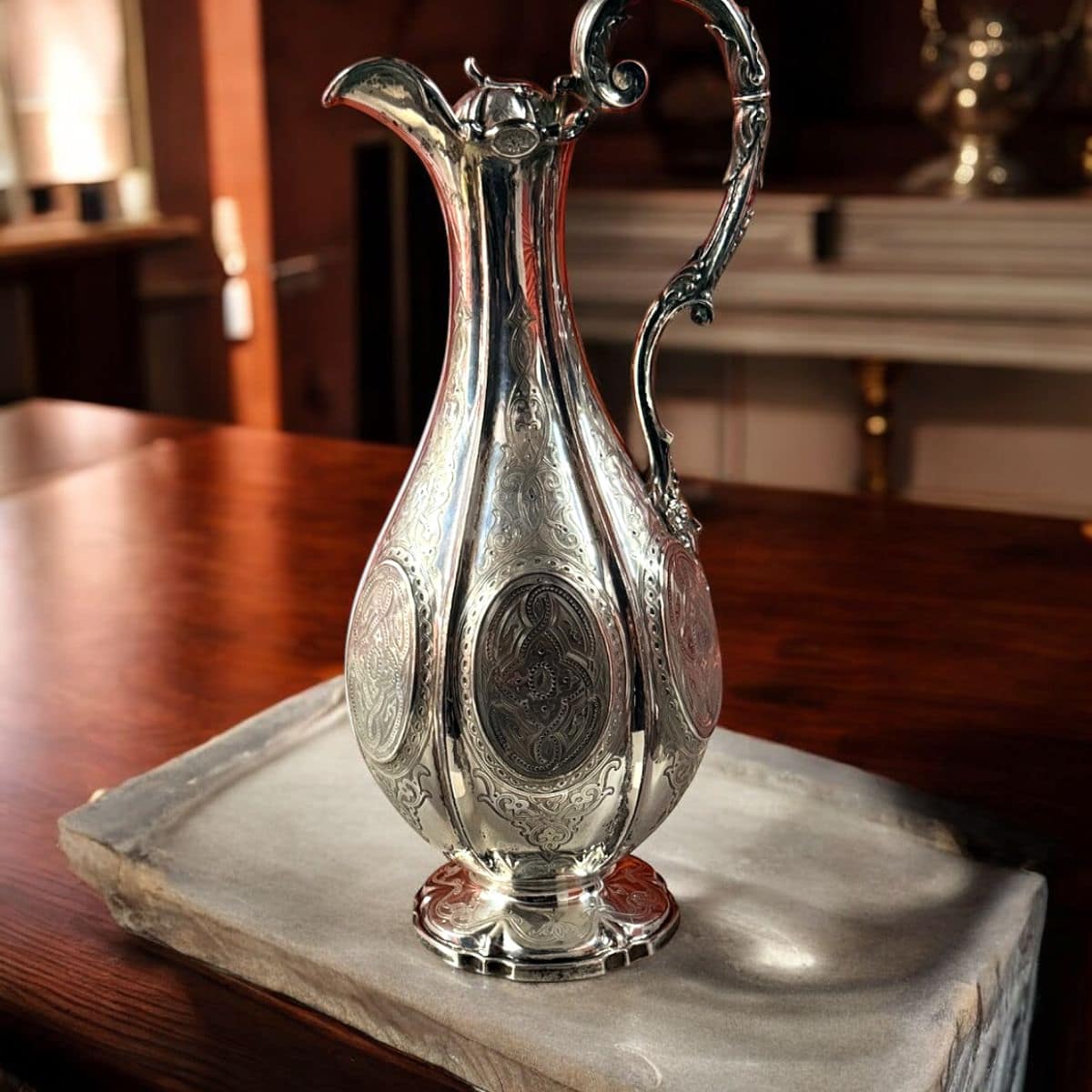 Antique Victorian Sterling Silver Rococo Revival Claret Jug, Attributed to Barnard Brothers, London, c. 1840–1870