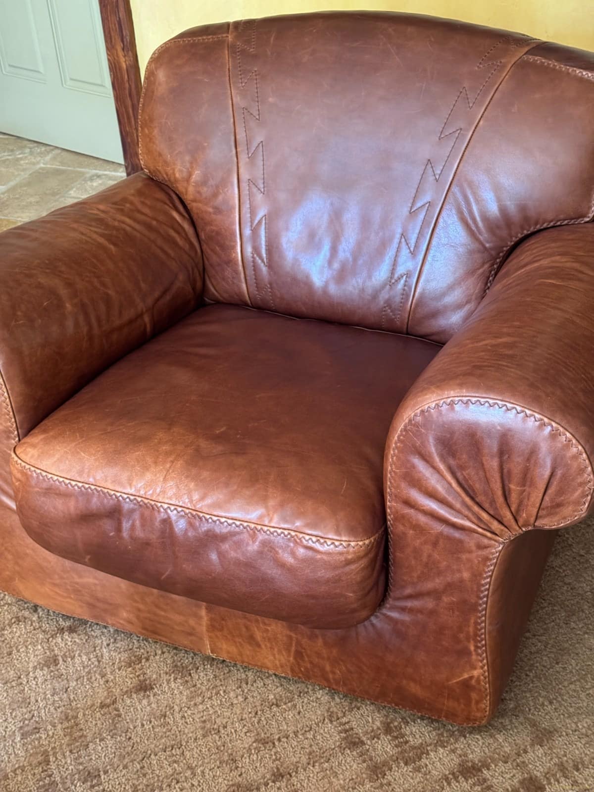Natuzzi Italy Oversized Club Armchair | Cognac Brown Full-Grain Aniline Leather | Model NAT966 | 1990s Luxury Lounge Chair