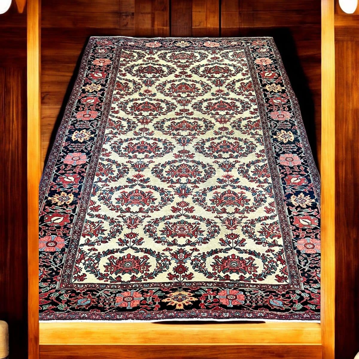 Antique Persian Feraghan Carpet | Ivory Field Allover Floral Lattice | Circa 1875 | 4'4" x 6'8" | Claremont Rug Company CR17852