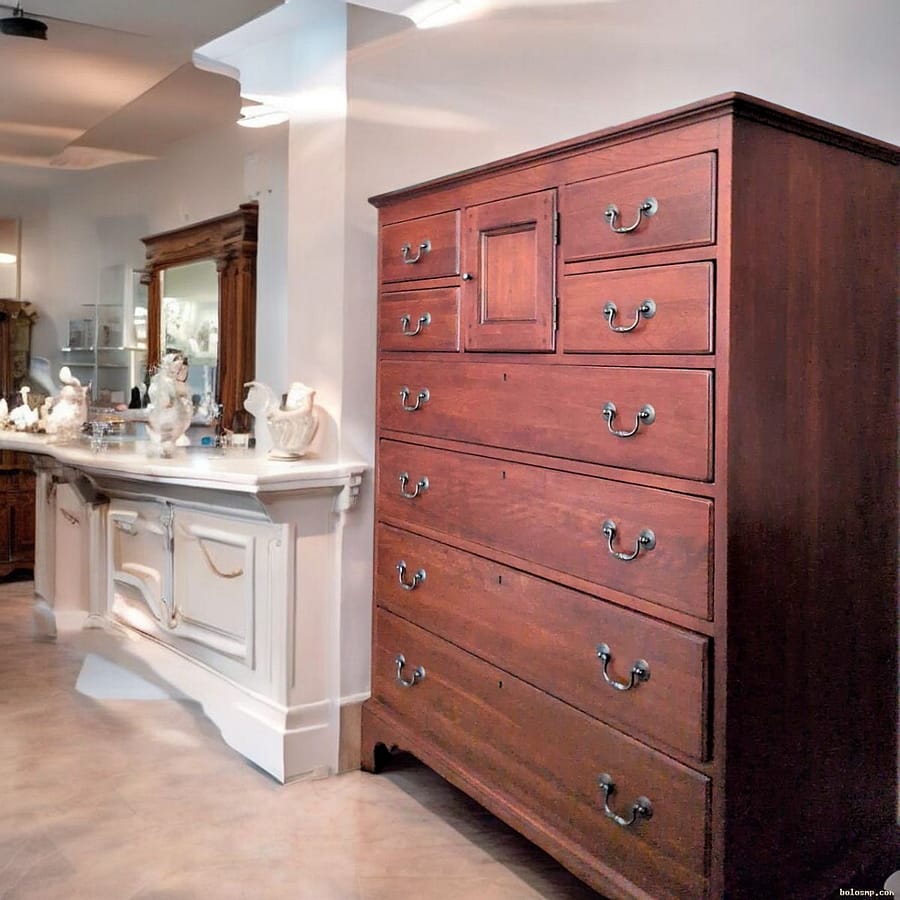 Thomasville Tall Chest of Drawers with Secretary Cabinet | Highboy Chest-on-Chest Style | Solid Cherry or Mahogany | Antique Brass Bail Pulls | c. 1960s–1990s