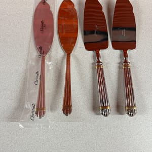 Christofle Aria Gold 4-Piece Fish Serving Set — Silver Plate with 18k Gold Accent Bands, Bernard Yot Design, France