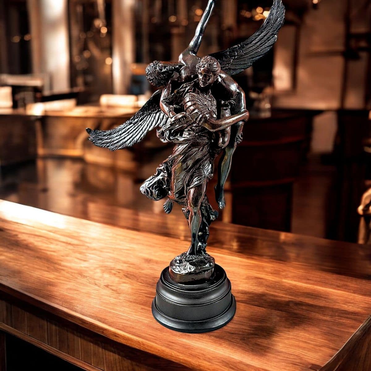 Gloria Victis Patinated Bronze Sculpture After Marius-Jean-Antonin Mercié — Winged Fame Carrying Fallen Soldier, French Beaux-Arts Style, 19th/20th Century Cast